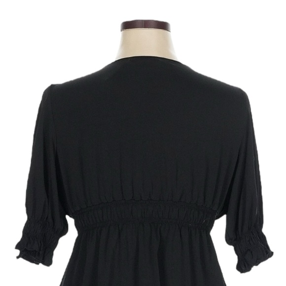 Studio M Peasant Top 2X Black Stretchy Deep V-Neck Boho Cocktail Party Witchy - Picture 4 of 7